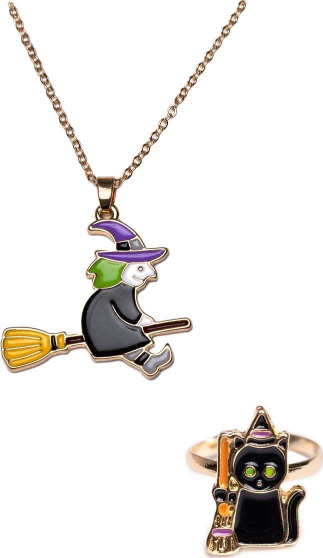 Halloween - Collier sorcière et bague chat